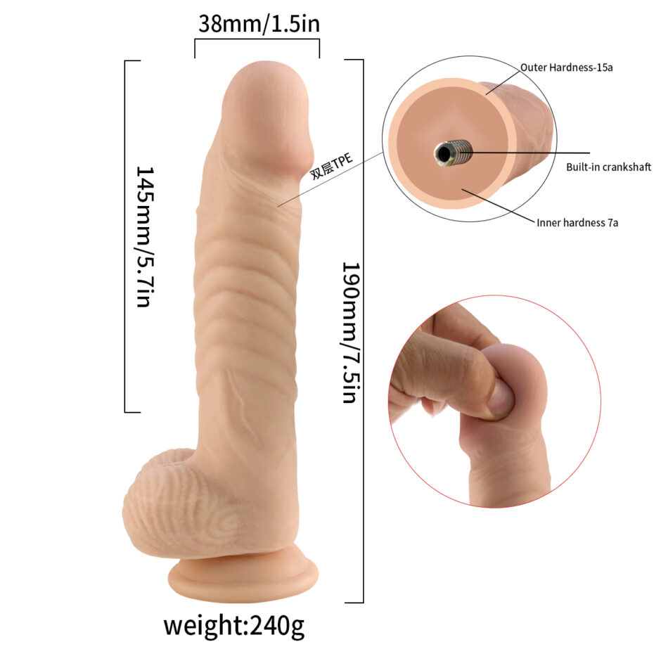 dildo realista de 19 cm con crankshaft interno y base de succión