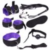 set bondage bdsm de 7 piezas – esposas, látigo, antifaz y más