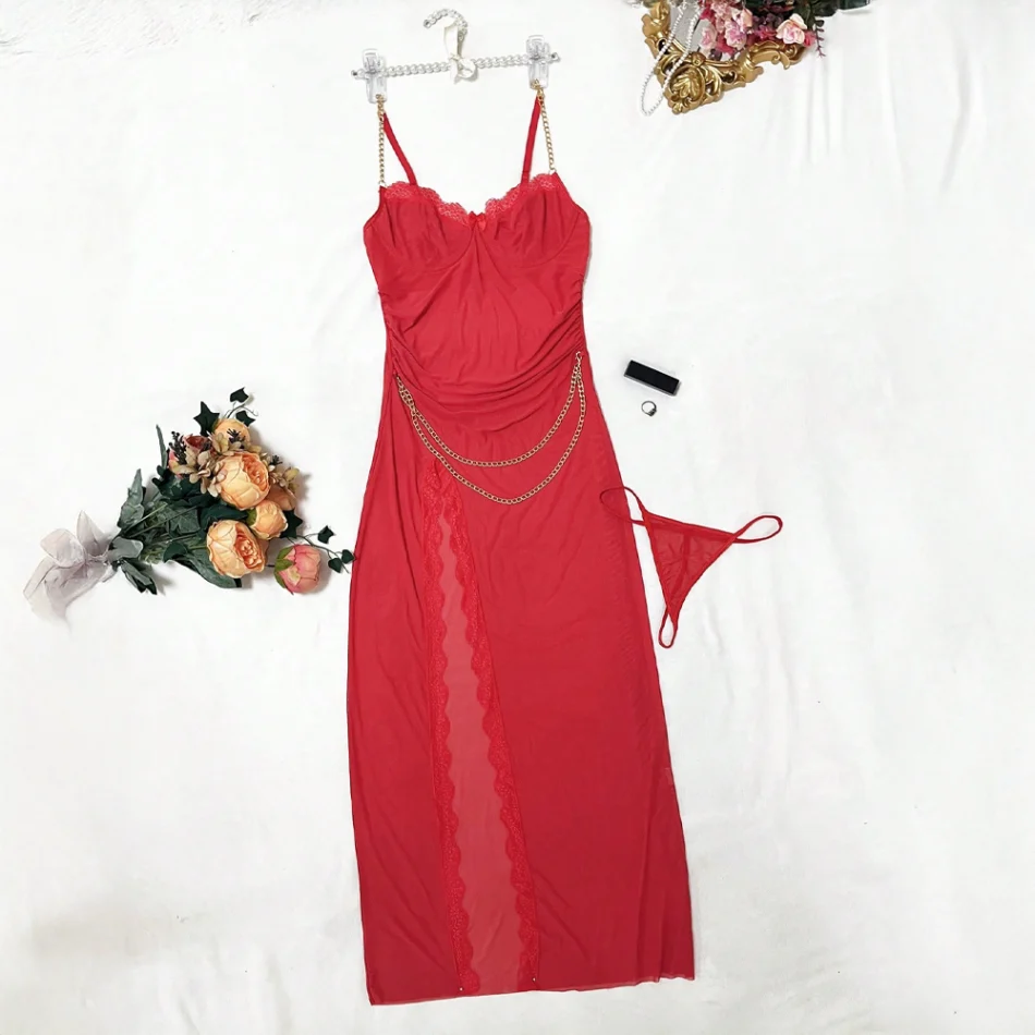 baby doll rojo sexy encaje cadenas ohmygosh 04