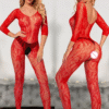 body enterizo rojo transparente con encaje y aberturas – talla estándar