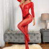 body enterizo rojo transparente con encaje y aberturas – talla estándar
