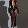vestido largo de encaje y malla transparente con aberturas sexy – tallas l y xl