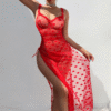 camisón de malla sexy transparente con corazón rojo y encaje – tallas l y xl