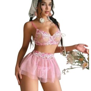 lencería sensual mujer con encaje transparente y bordado de hadas – tallas l y xl