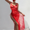 camisón de malla sexy transparente con corazón rojo y encaje – tallas l y xl