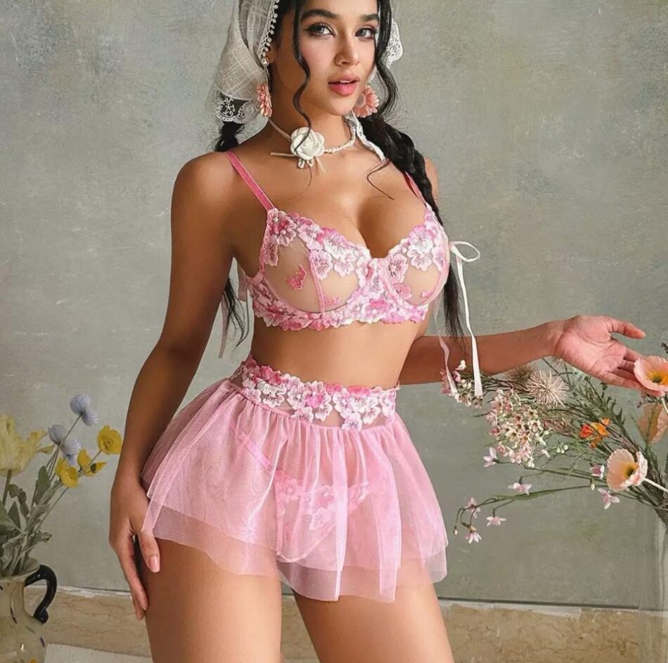lencería sensual mujer con encaje transparente y bordado de hadas – tallas l y xl