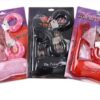 set de juego bondage esposas, latigo, antifaz color rojo y negro