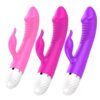 vibrador doble punto g y clítoris de silicona rosa y morado silencioso