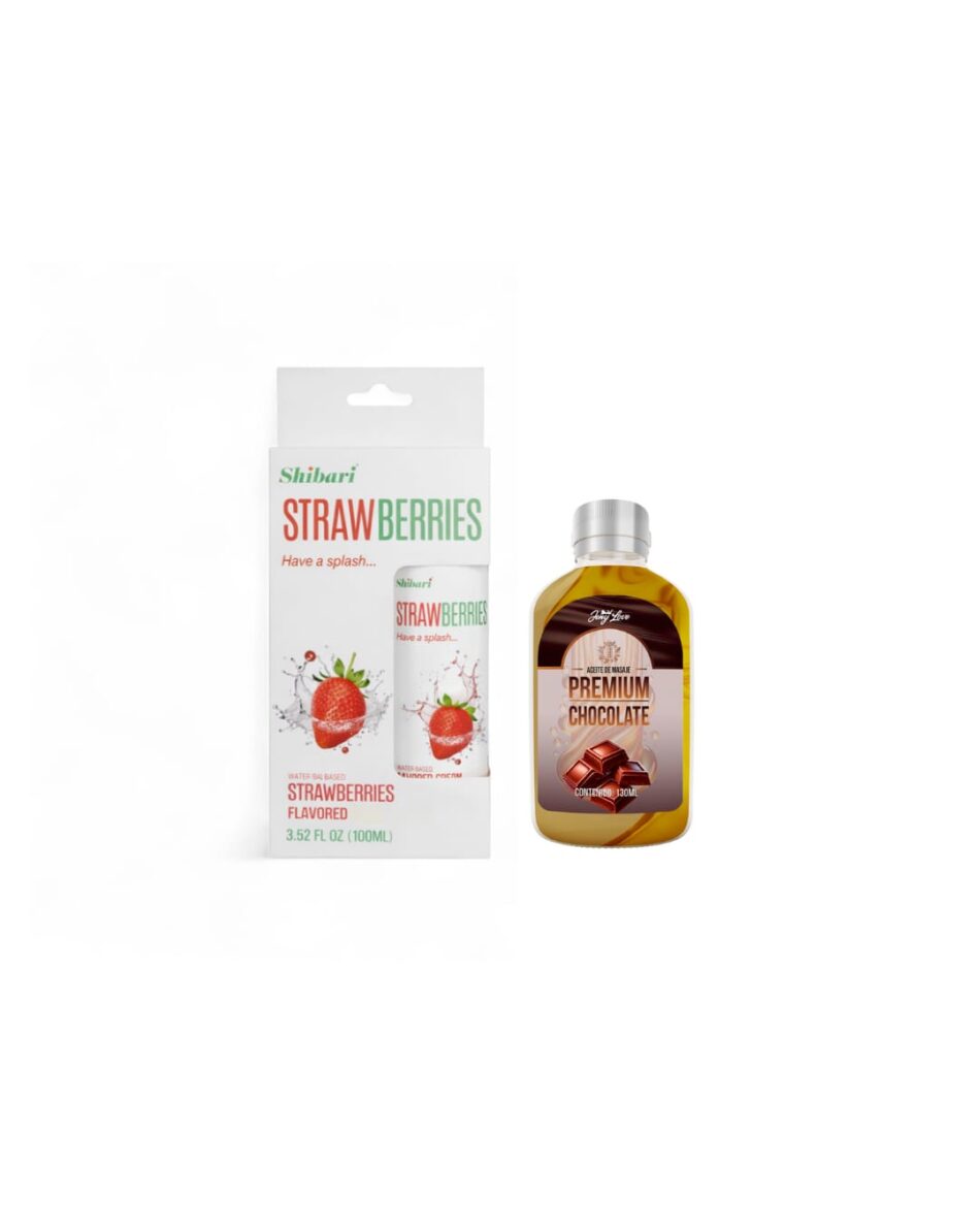 pack 1 lubricante aroma frutilla 100 ml + 1 aceite 130 ml aroma chocolate