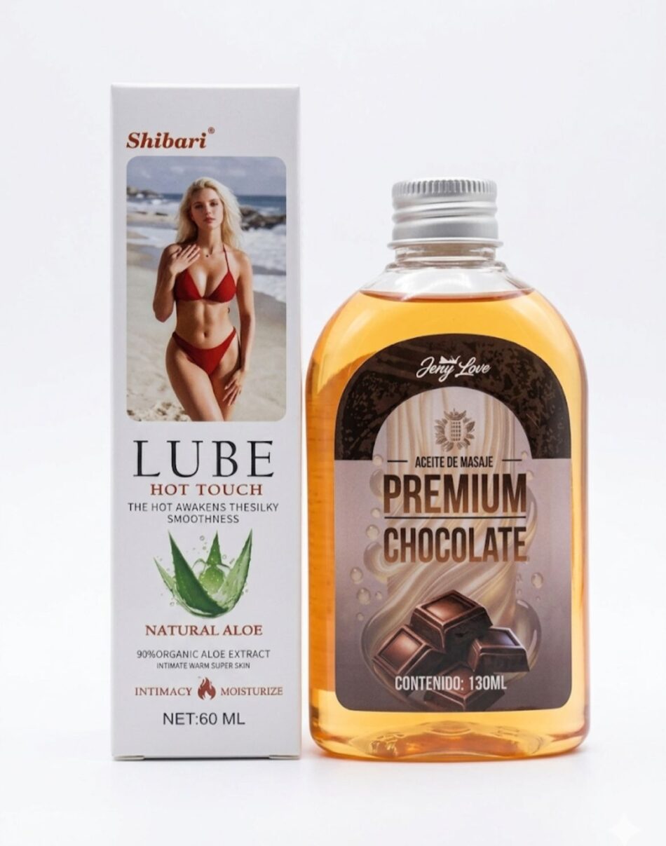 pack lubricante efecto calor + aceite estimulante aroma chocolate