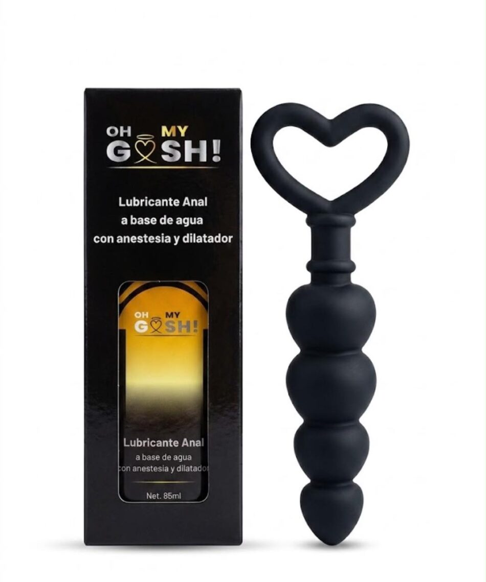 kit de placer Íntimo: plug anal de silicona con mango de corazón + lubricante oh my gosh! (85 ml)